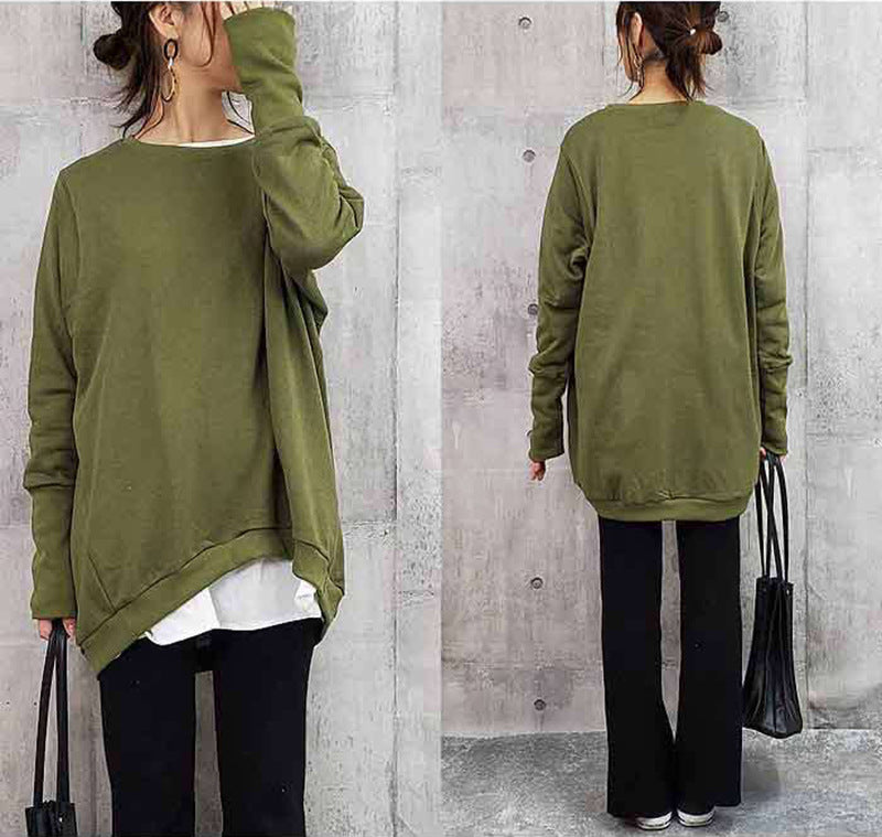Cozy Oversized Cotton Pullover Women's Solid Color Sweater