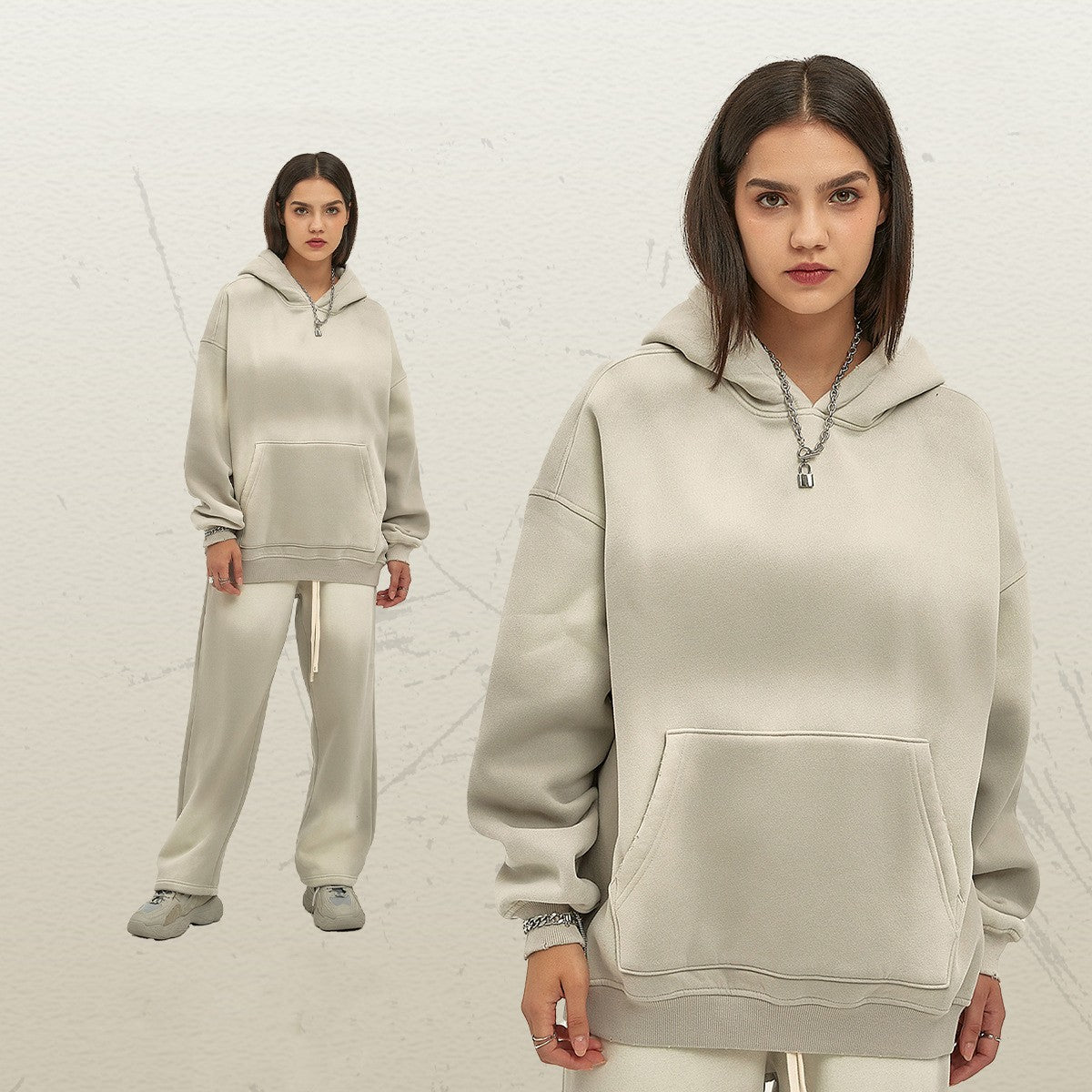 Distressed Fur-Lined Heavyweight Spray-Dyed Hoodie