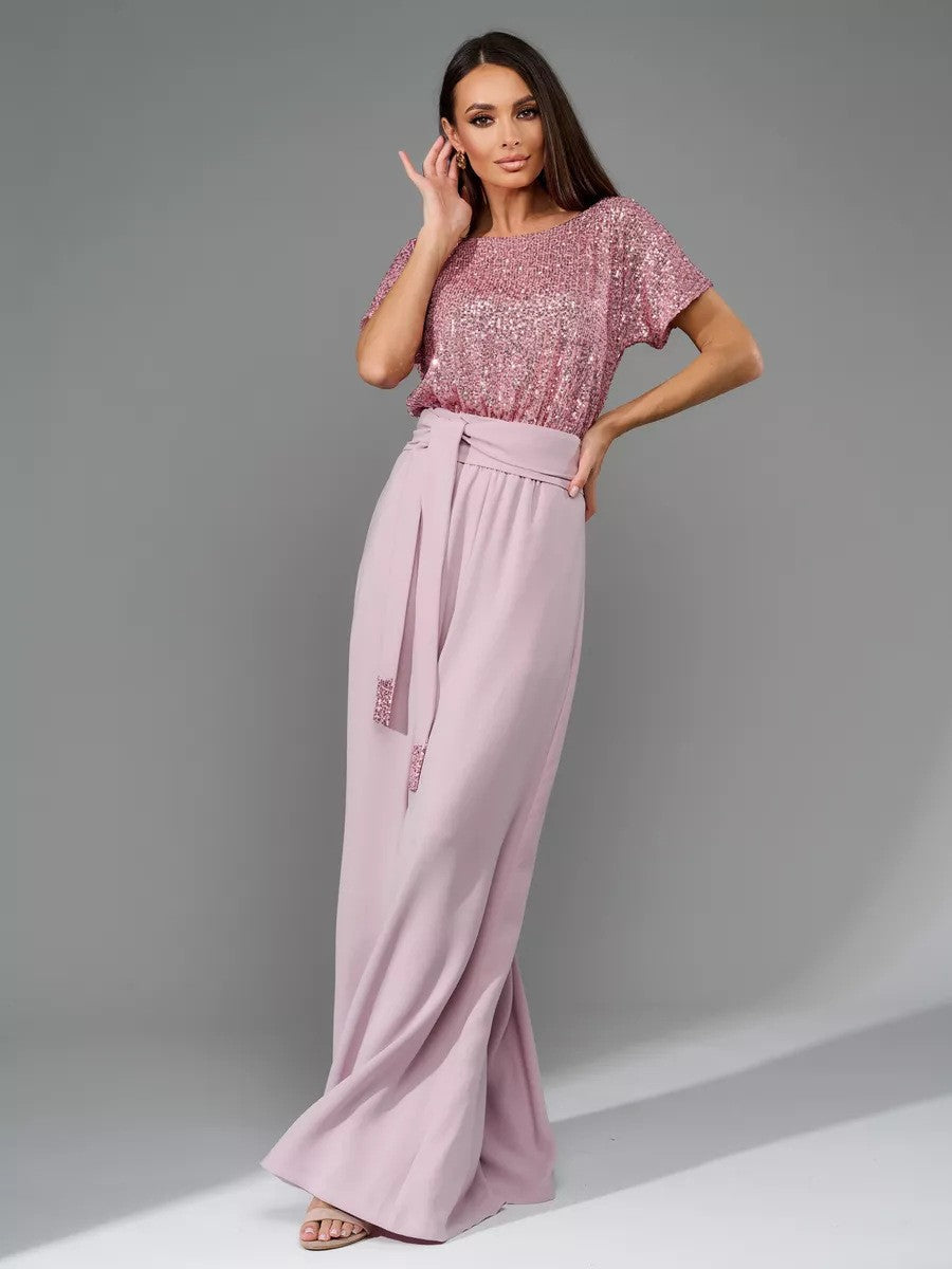 Glitter Sequin Short Sleeve Casual Jumpsuit