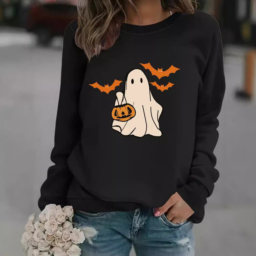 Spooky Cute Ghost Print Halloween Pullover Sweatshirt