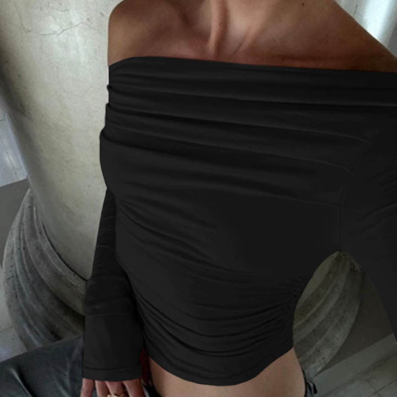 Chic Cold-Shoulder Pleated Slim Fit Top