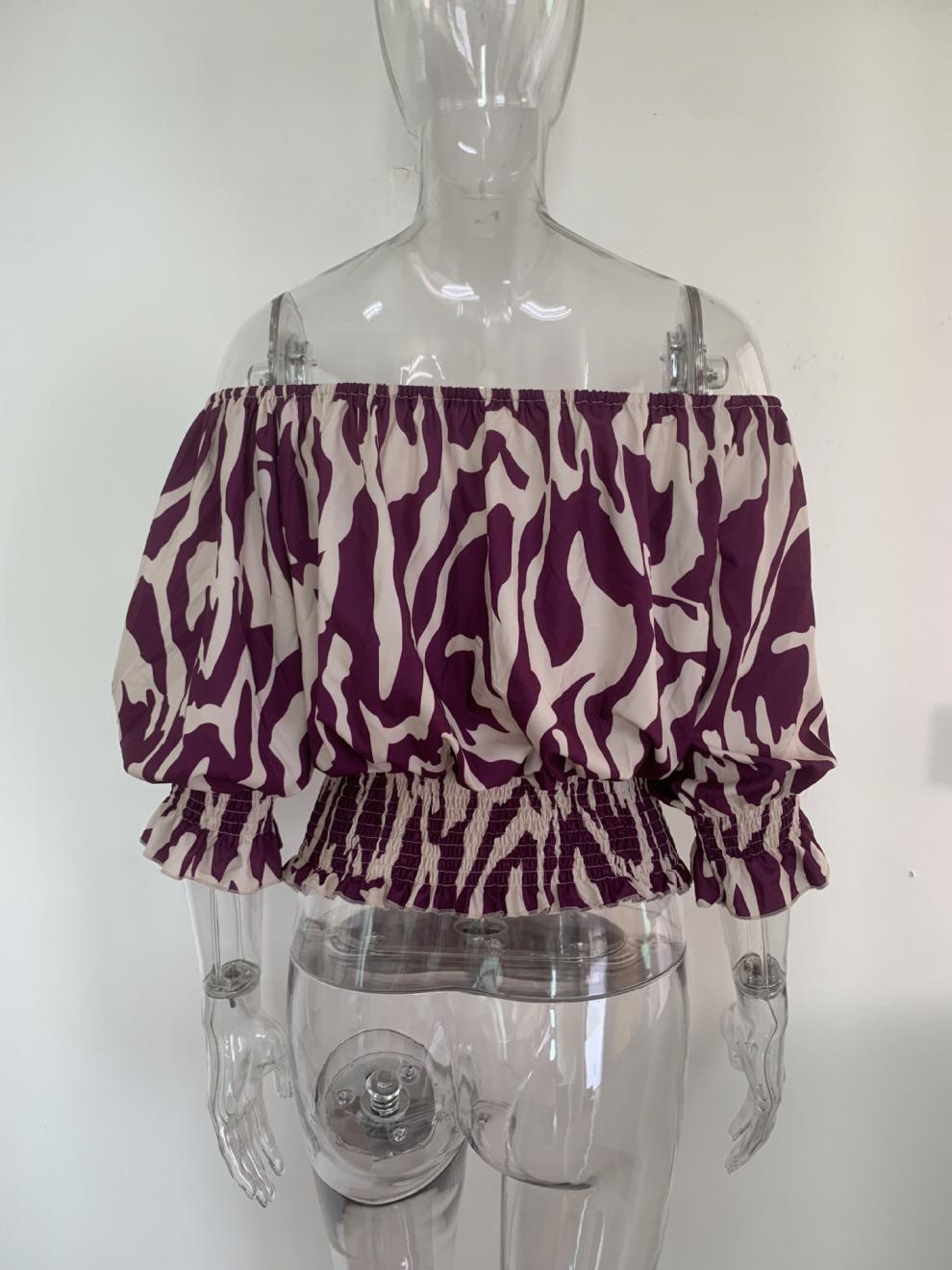 Women's Geometric Print Off-The-Shoulder Lantern Sleeve Top