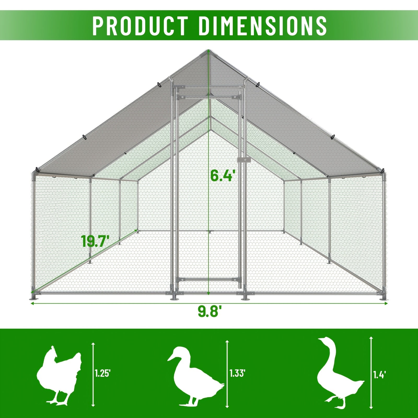 Large Walk-in Metal Chicken Coop with Waterproof and UV-proof Cover