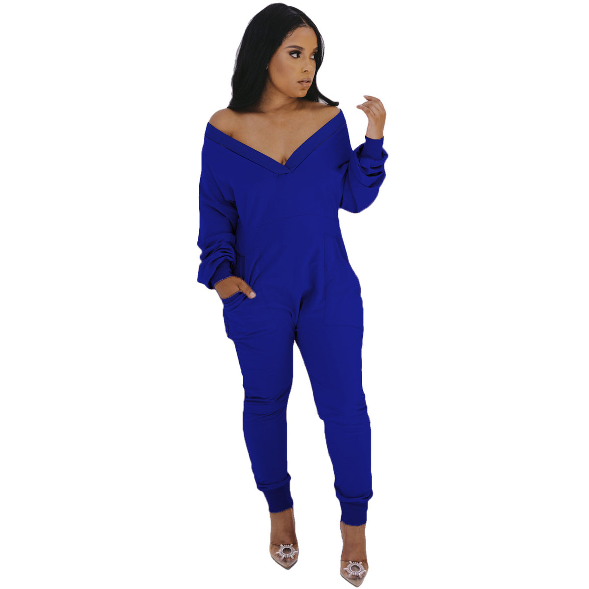 Chic Deep V-Neck Pocket Harem Jumpsuit