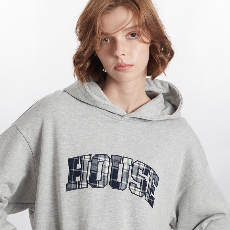 Cozy Oversized Letter Patch Couple Hoodie