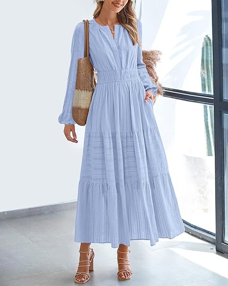 Chic V-Neck Ruched Tiered Long Sleeve Dress