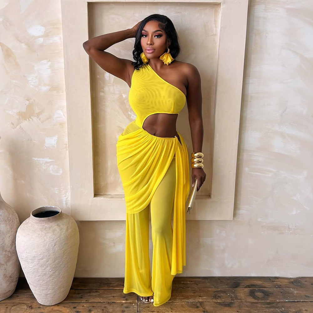 Women's Chic Off-Shoulder Slim-Fit Mesh Jumpsuit