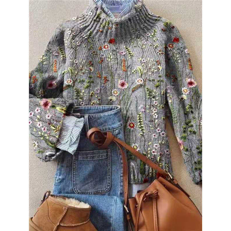 Womens Christmas-print Turtleneck Sweater for Comfort and Style