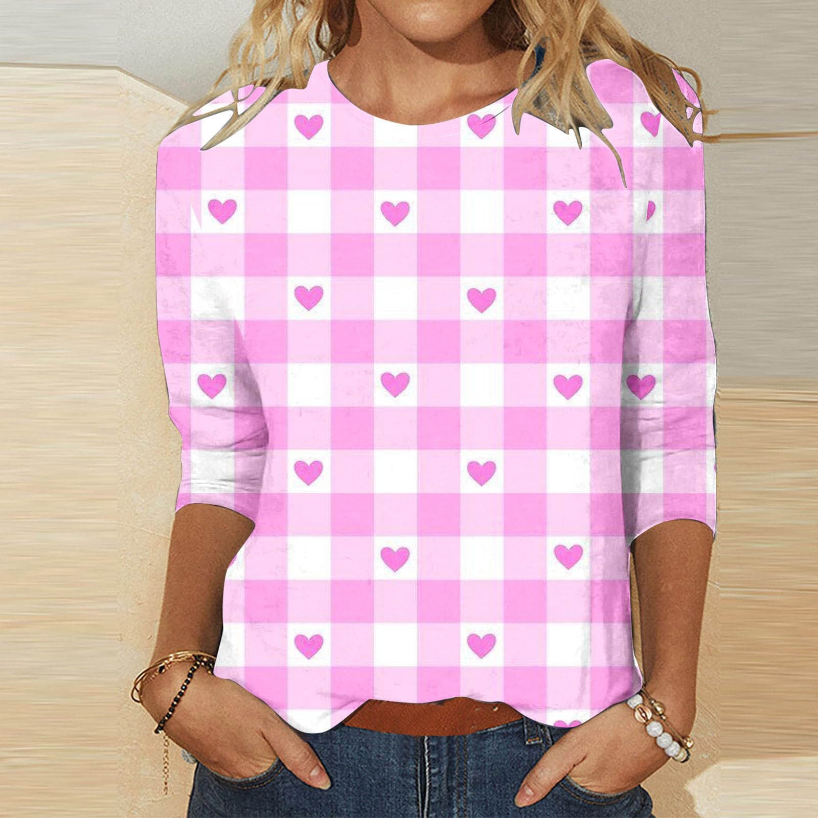 Valentine's Heart Print Casual Crew Neck T-Shirt