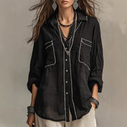 SpringSummer New Arrival Plain-stitched Relaxed-fit Figure-flattering Versatile Lapel Shirt