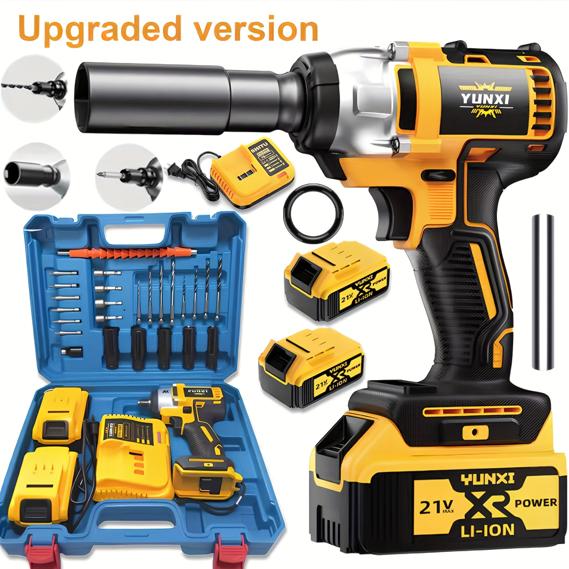 21V Cordless Impact Wrench Wireless Drill Kit, Brushless Electric Impact Gun Drill, Impact Wrench Drill, Equipped With 4000mAh Battery, Toolbox, Charger, Socket And Complete Accessories. Suitable...