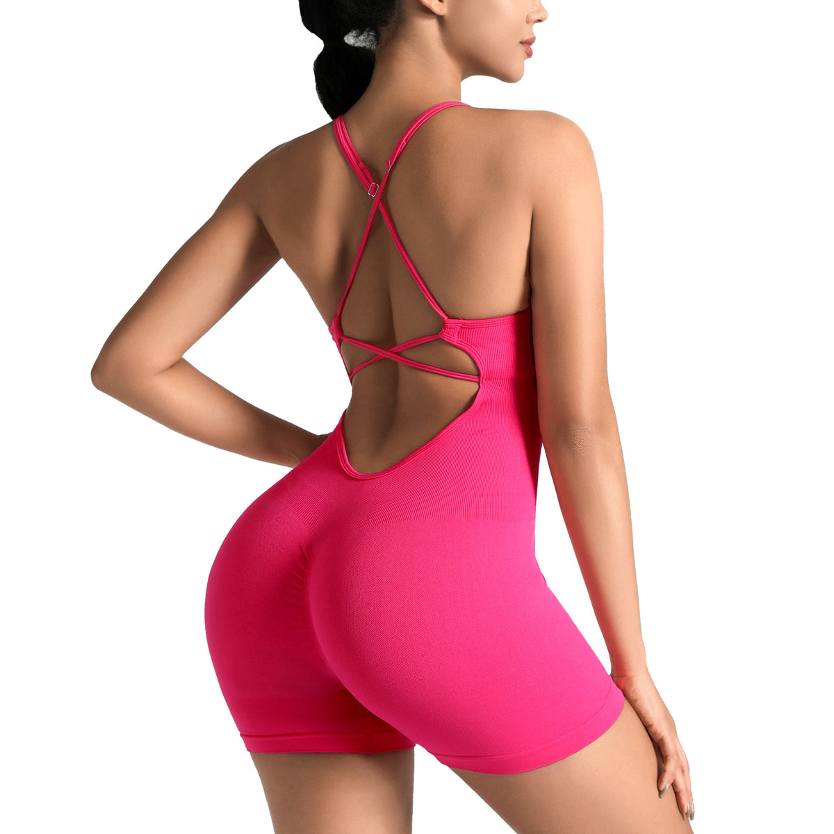 Seamless One-Piece Yoga Jumpsuit, Outdoor Back-Support Sports Bra, Peach Butt Fitness Outfit, Strappy Skin-Tight Bodysuit