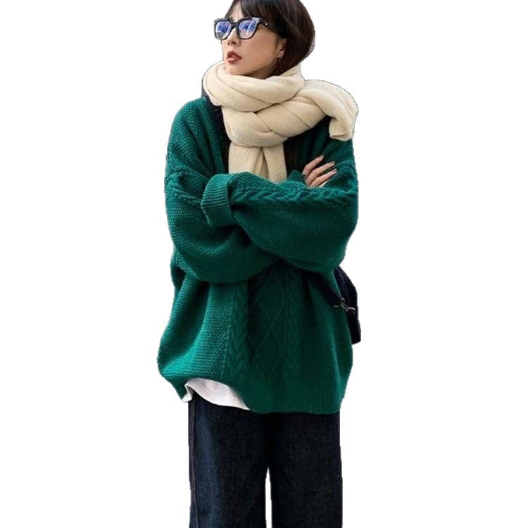 Retro-chic Red Cable-knit Sweater