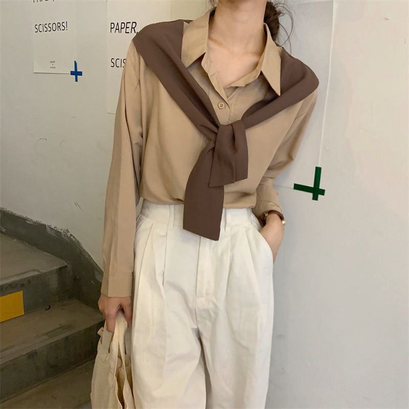 Chic Women's Layered Chiffon Long-Sleeve Shawl Shirt