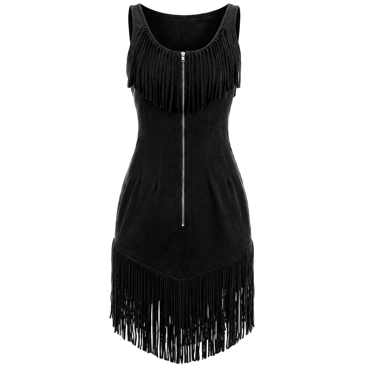 Sleeveless Zippered Tassel Bodycon Dress