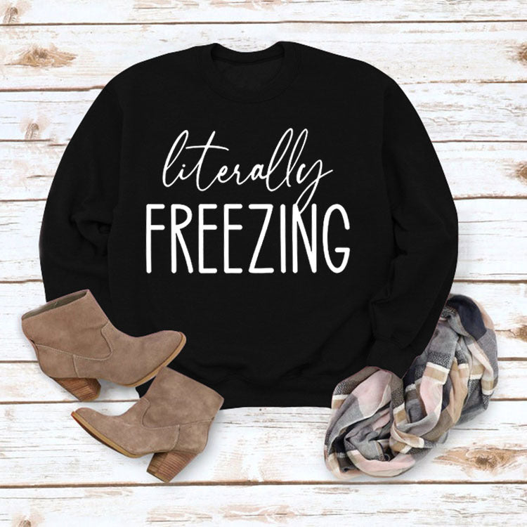 Women's Printed Loose Round Neck Long Sleeve Pullover Sweatshirt