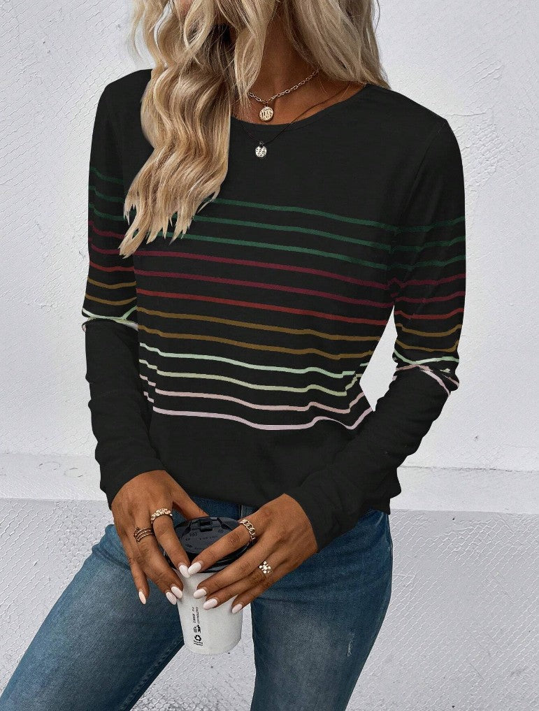 Women's Striped Round Neck Long Sleeve Casual Top