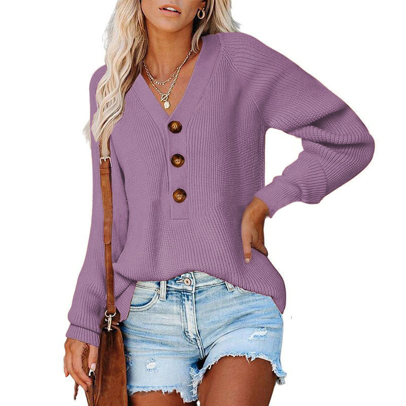 Women's V-Neck Button Knit Sweater