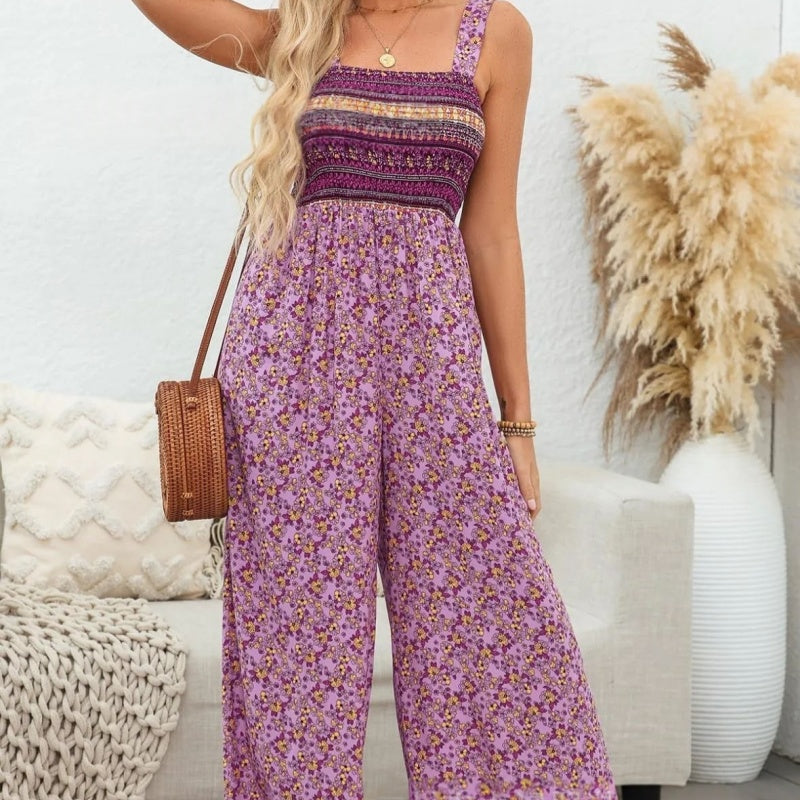Women's Bohemian Floral Print Strap Jumpsuit