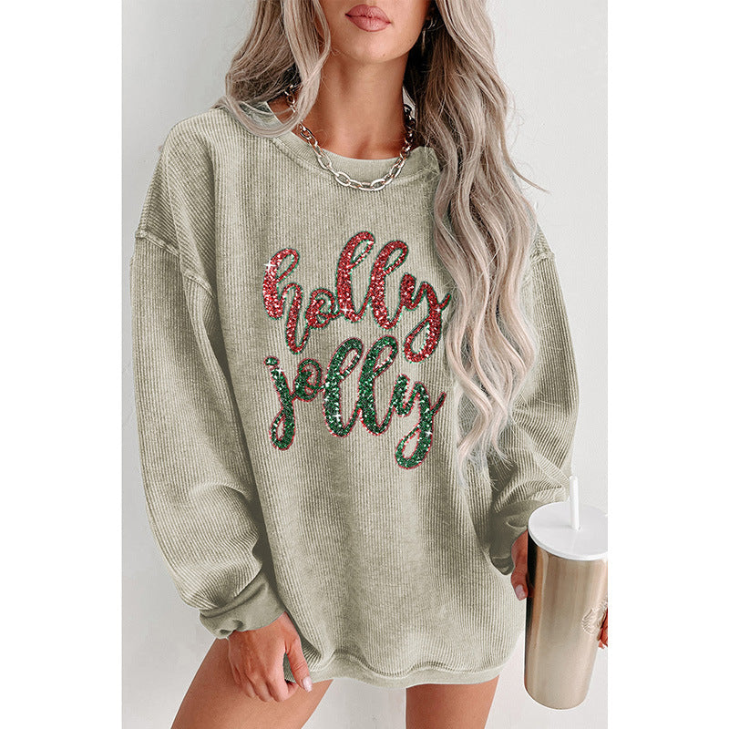 Women's Sequined Letter Print Loose Pullover Sweatshirt