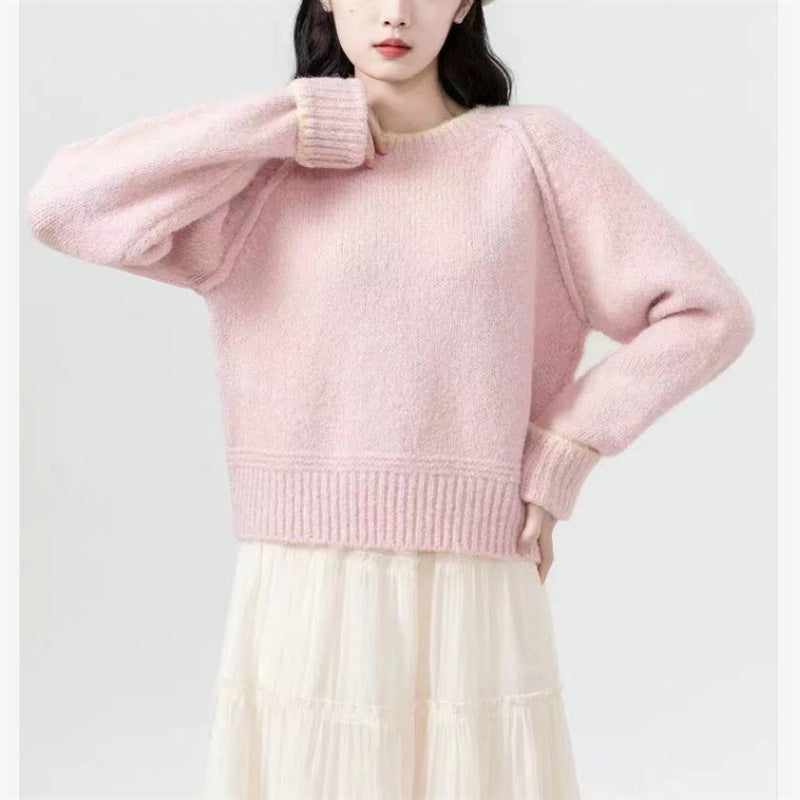 Women's Round Neck Color Block Pullover Knit Sweater