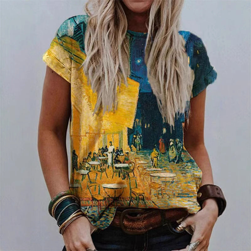 Women's Loose-Fit Casual Print Tee – Fresh 3D Pattern