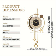 Modern Wall Clock for Living Room, Large Golden Decorative Wall Clock with Light, Creative Silent Clock Battery Operated for Kitchen/Entryway/Bedroom/Office/Dinning Room Metal Wall Decor
