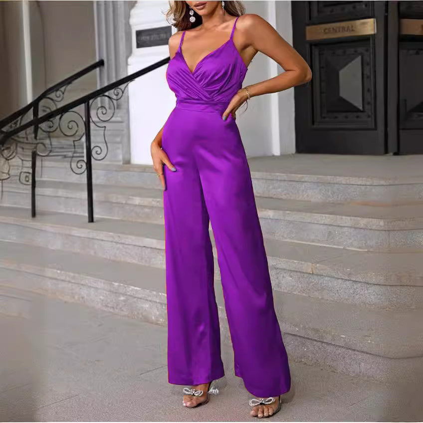 Chic V-Neck Strapless Wide-Leg Jumpsuit