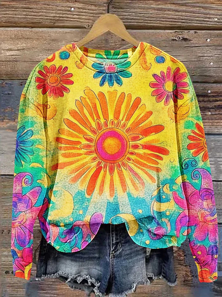 Women's Printed Drop-Shoulder Casual Pullover Sweater