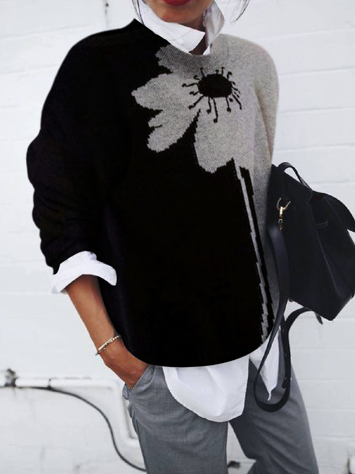 Ladies Fashion Brushed Geometric Print Loose Long Sleeve Hoodie