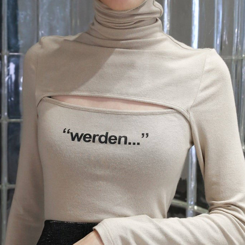 Letter-print Slim-fit Bottoming Shirt