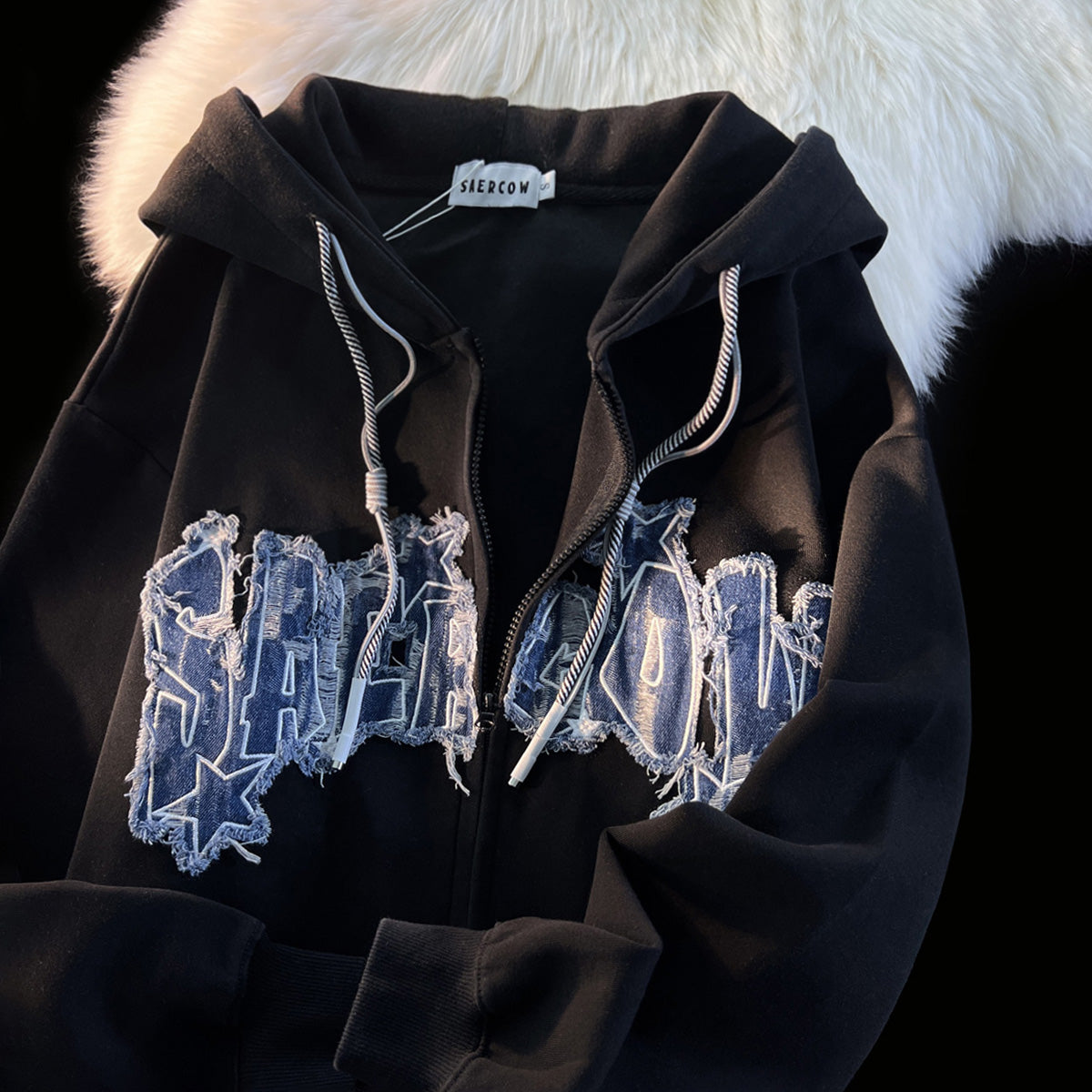Women's Letter Zip-Up Hooded Cardigan Sweater