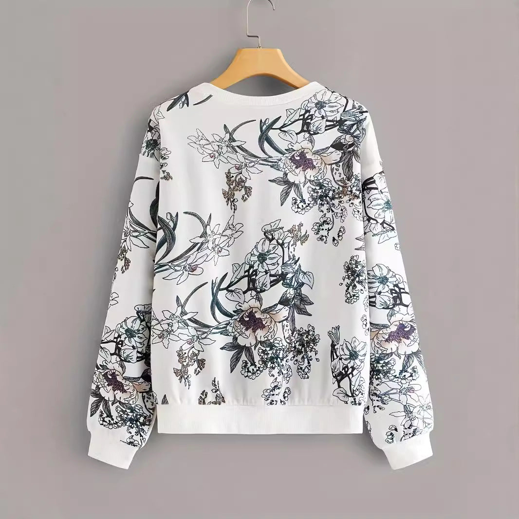 Cozy Floral Print Drop-Shoulder Sweater