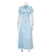 Floral Satin Lace Trim Midi Mermaid Dress