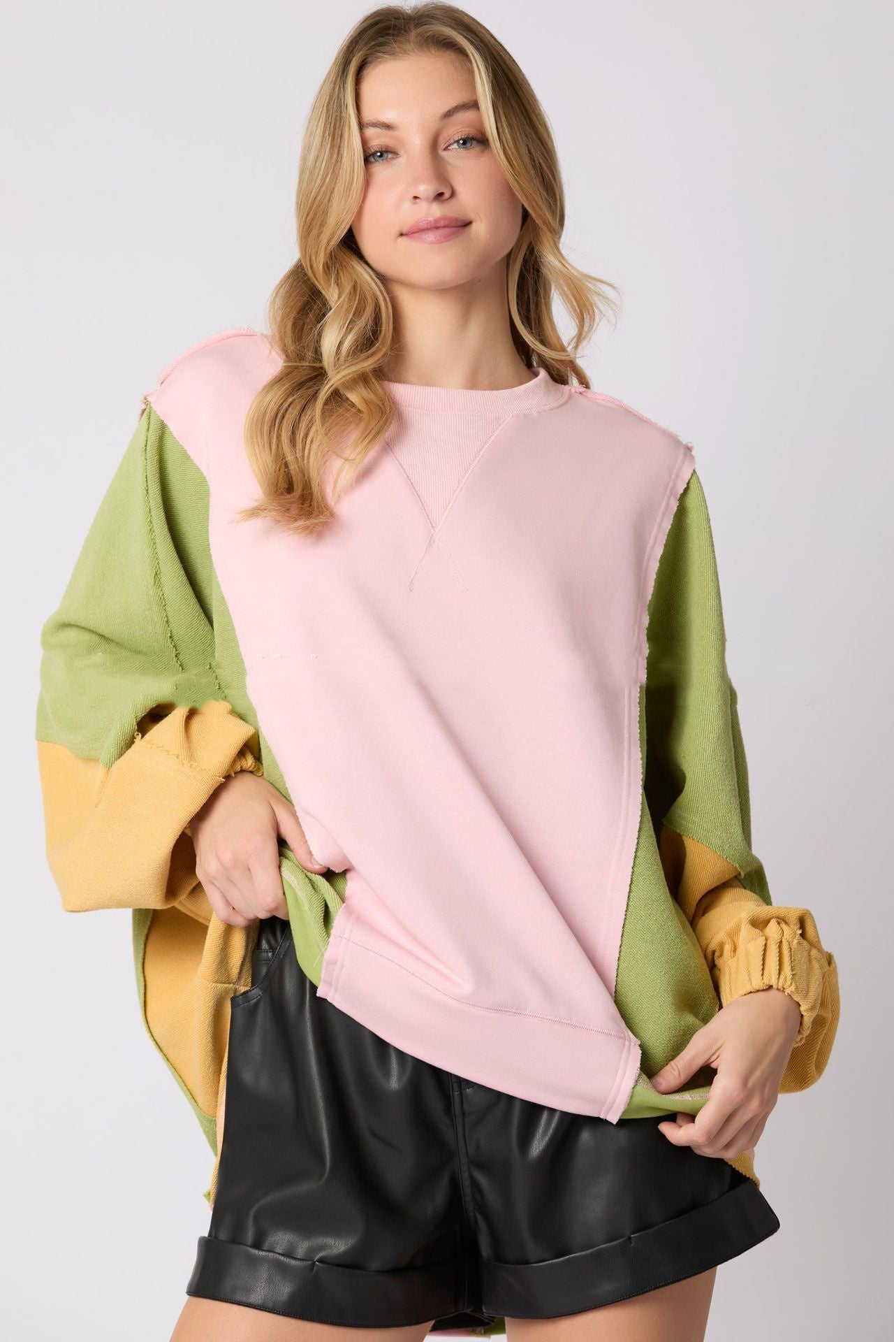 Women's Contrast Color Casual Loose Long Sleeve Sweatshirt