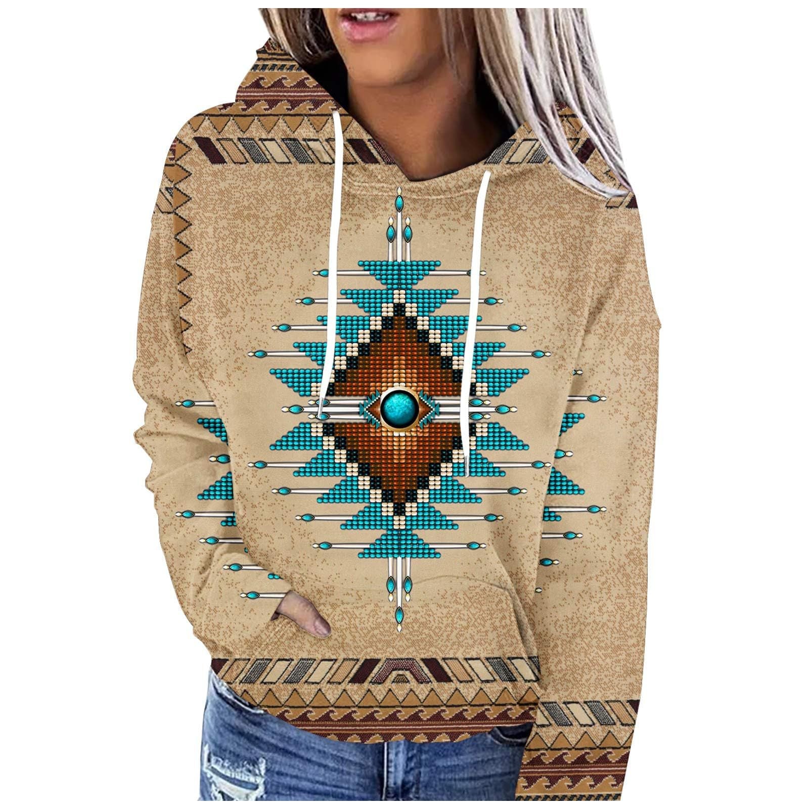 Women's 3D Retro Multicolor Hooded Sweatshirt with Pockets