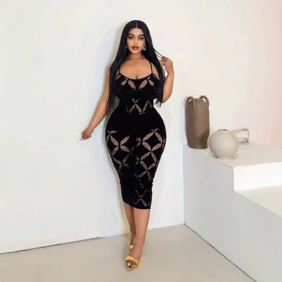 High-Waisted Hollowed-Out Bodycon Dress