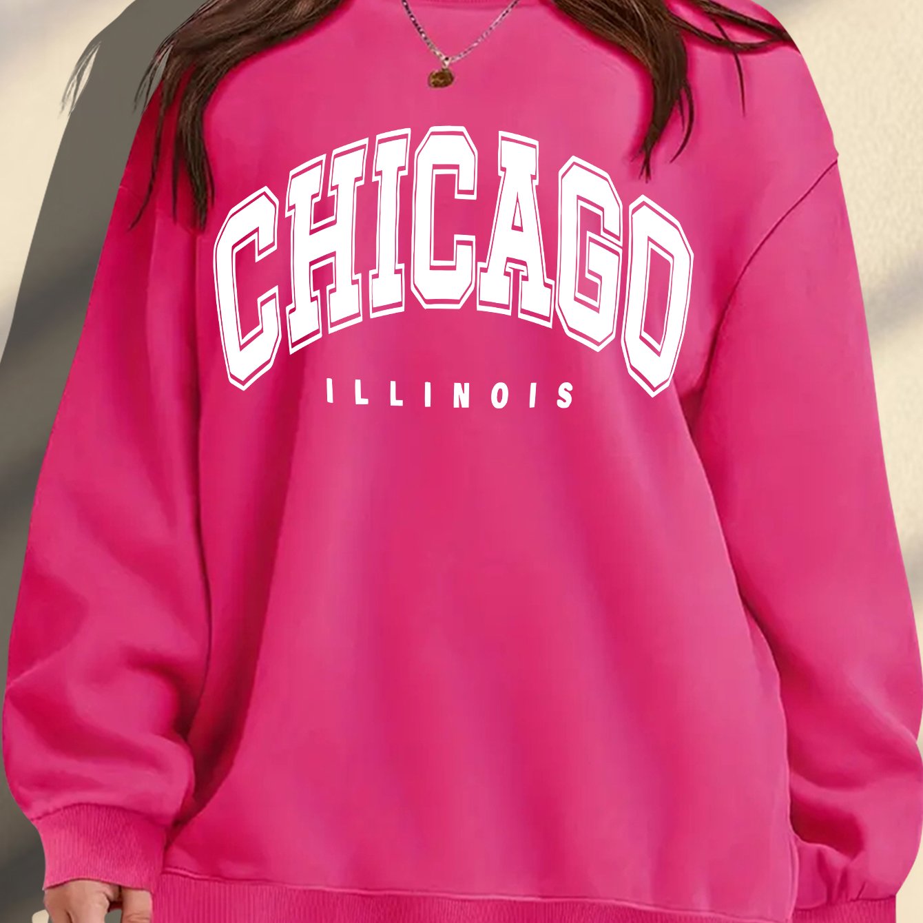 Women's Plus Size Soft Casual Long Sleeve Crew Neck Sweatshirt with American Campus Print