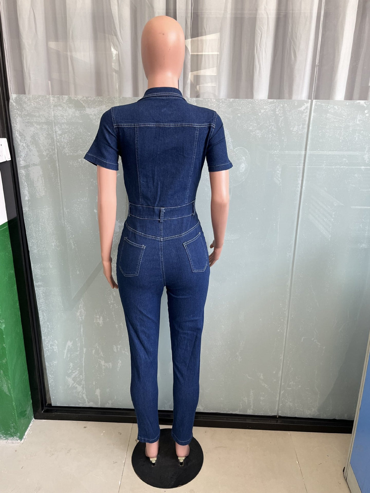 Women's Distressed Skinny Denim Jumpsuit Romper