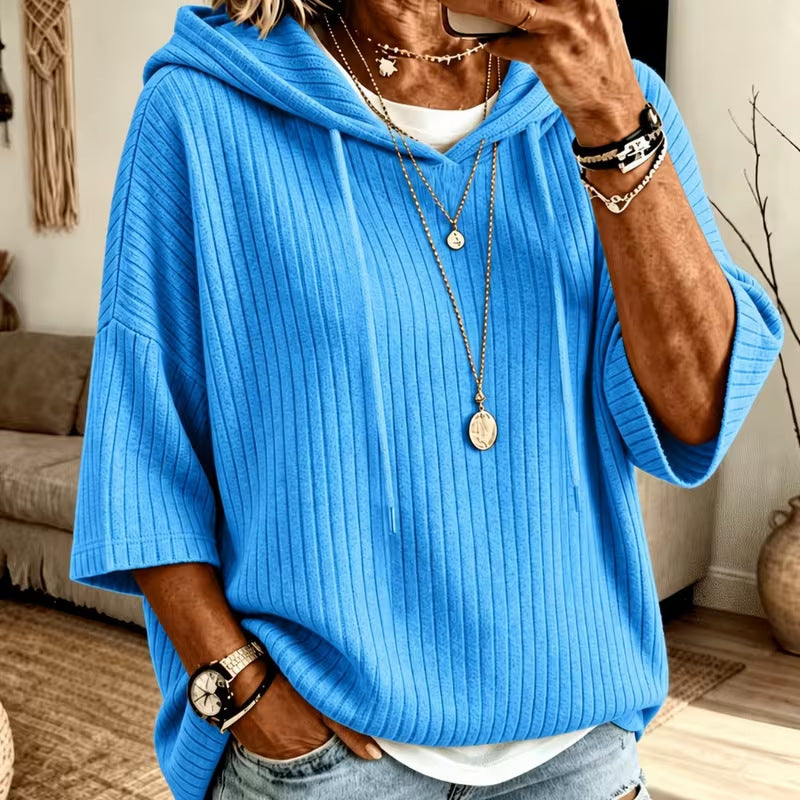 Solid-color Hoodie with Double Hoods and a Drawstring