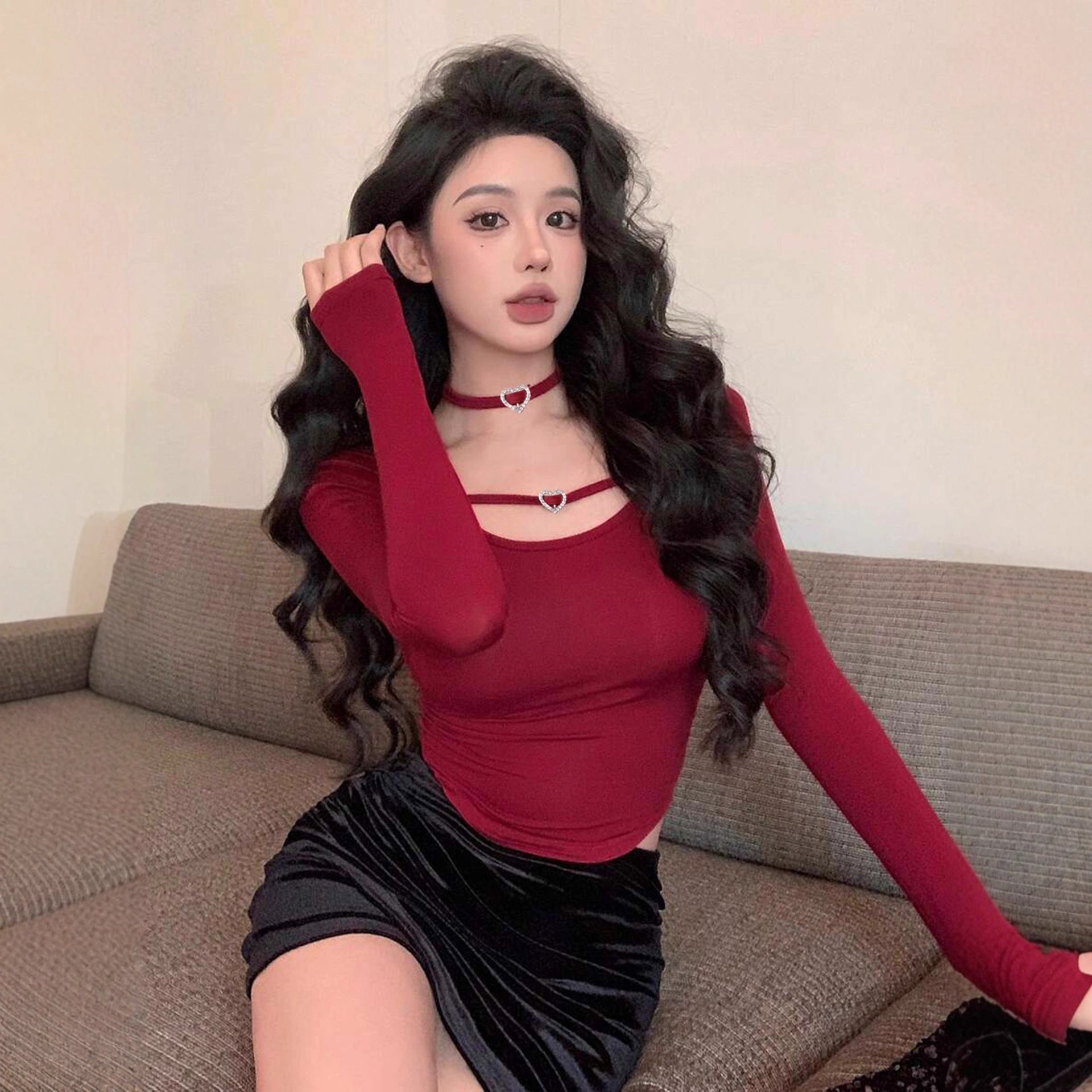Irregular Hem Inner Bottoming Shirt Women's Slimming T-shirt