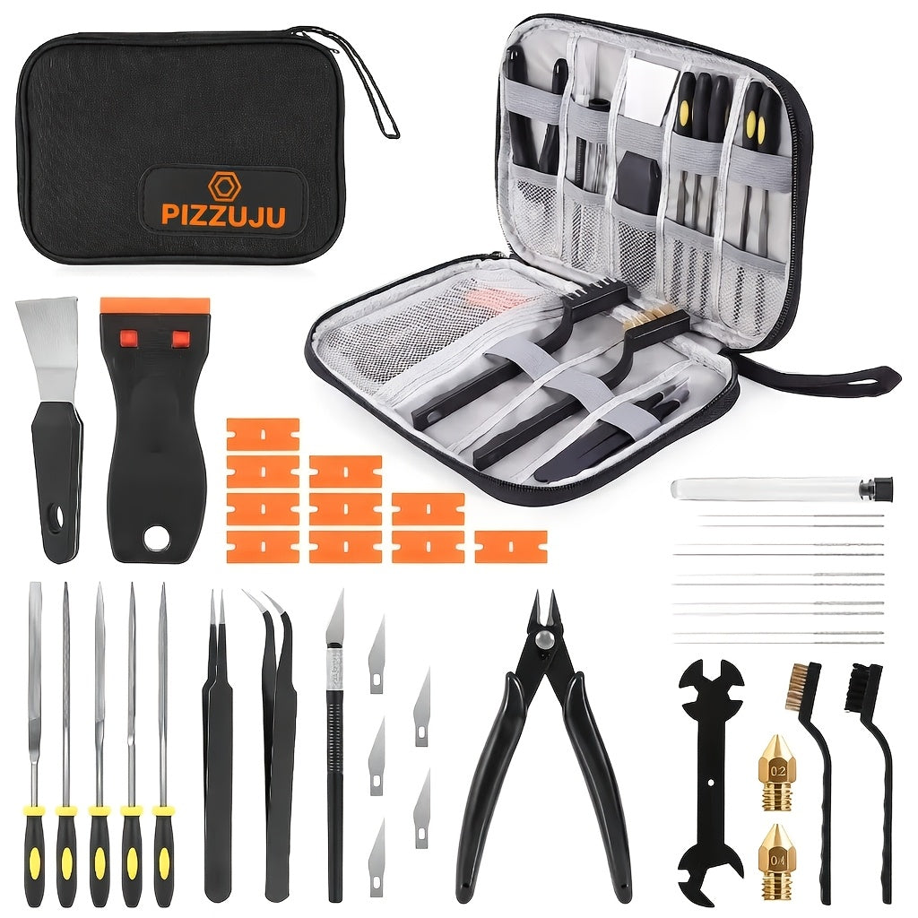 34-Piece 3D Printer Tool Kit – Nozzle Cleaning, Scrapers, Files, Brushes, Wire Cutter and Engraving Knife