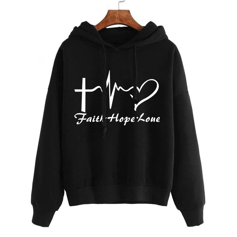Women's Cute Heart Print Pullover Hoodie Sweatshirt