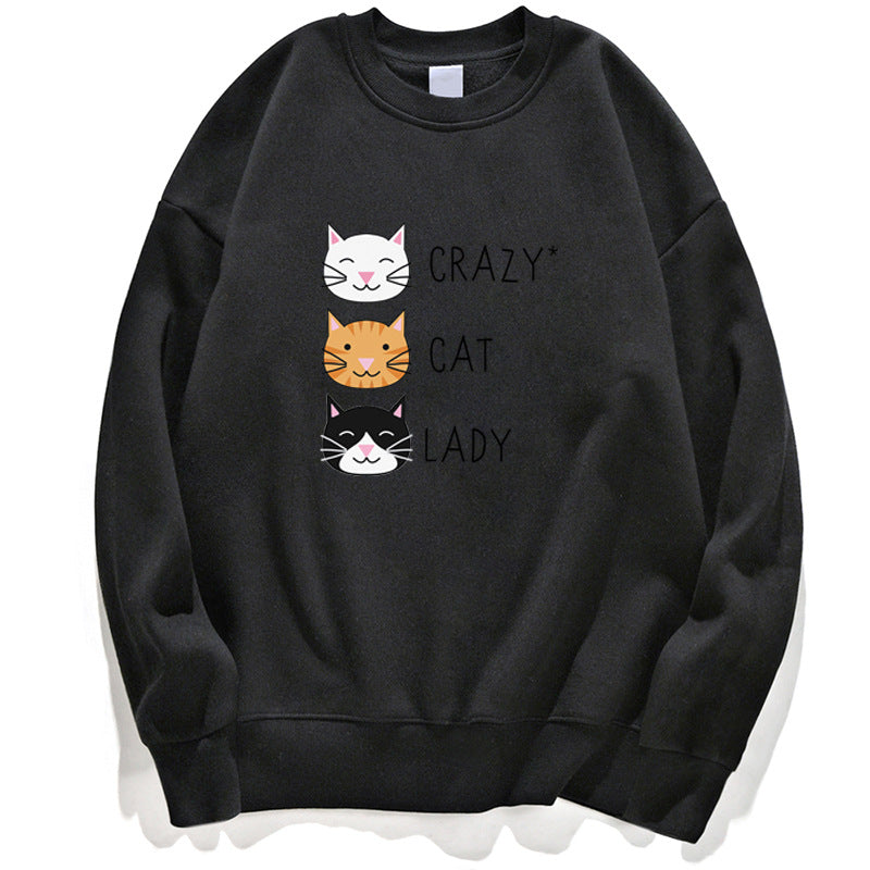 Funny Crazy Cat Print Casual Women's Sweatshirt