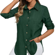 Commuter-style Casual And Comfortable Solid-color Long-sleeve Button-down Shirt