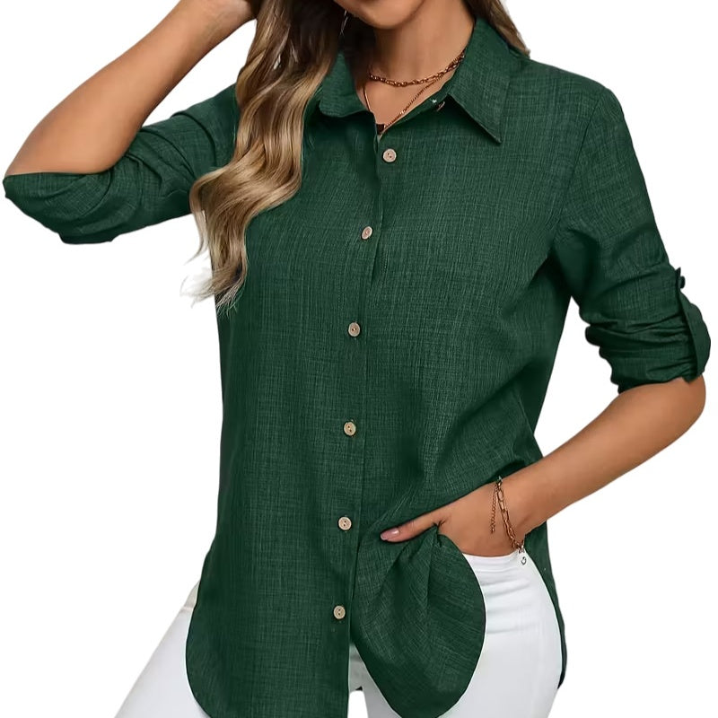 Commuter-style Casual And Comfortable Solid-color Long-sleeve Button-down Shirt