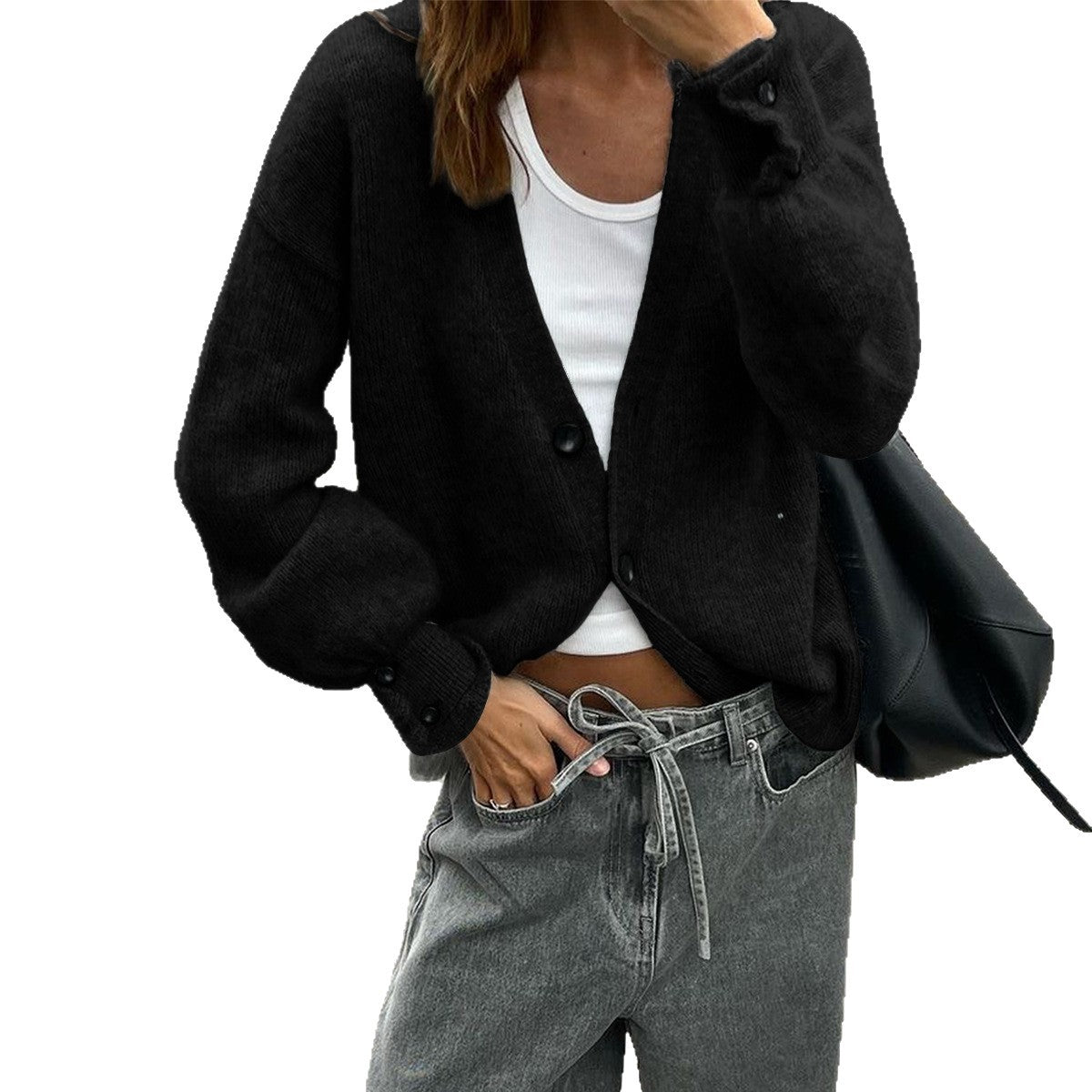 Fashionable Multi-color Sweater with Long Sleeves and Buttons for Women