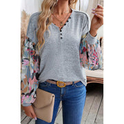 Floral Lantern Sleeve Casual Pullover Sweatshirt