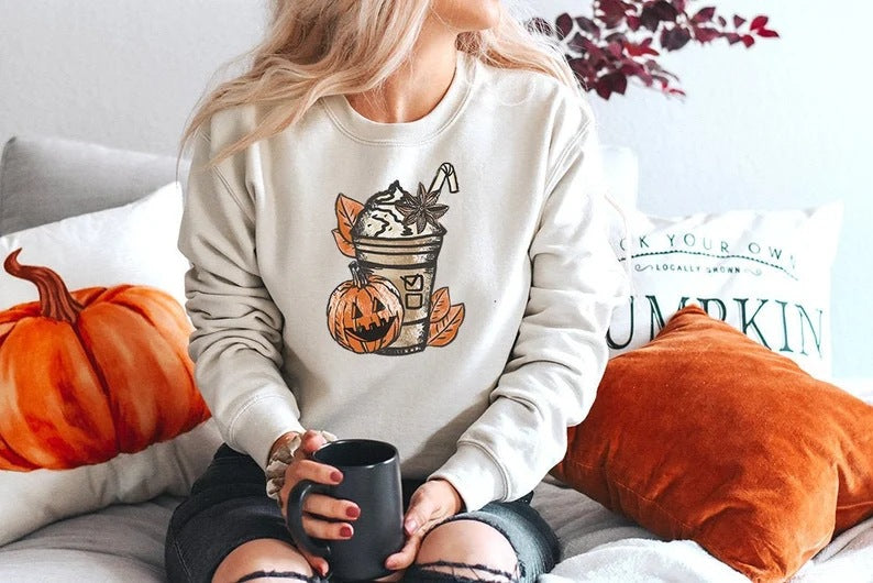 Halloween Pumpkin Print Long Sleeve Casual Sweatshirt