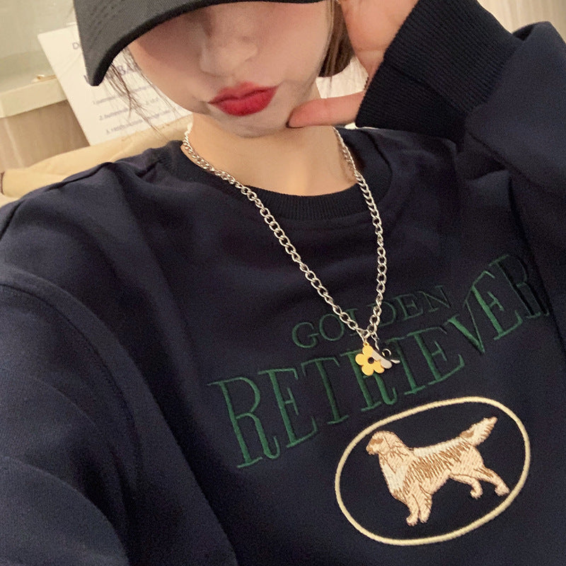 Cute Cartoon Embroidered Oversized Pullover Sweatshirt